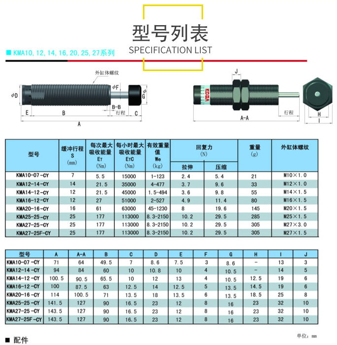 KOBA缓冲器 KMS10-08-B 韩国原厂进口价格优势
